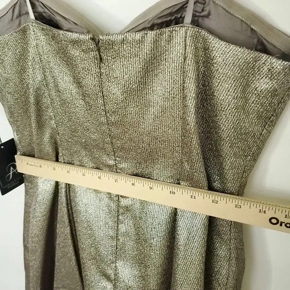 ADRIANNA PAPELL NEW Women's Size 10 Cocktail Dress Metallic Pleated Strapless - Picture 16 of 16